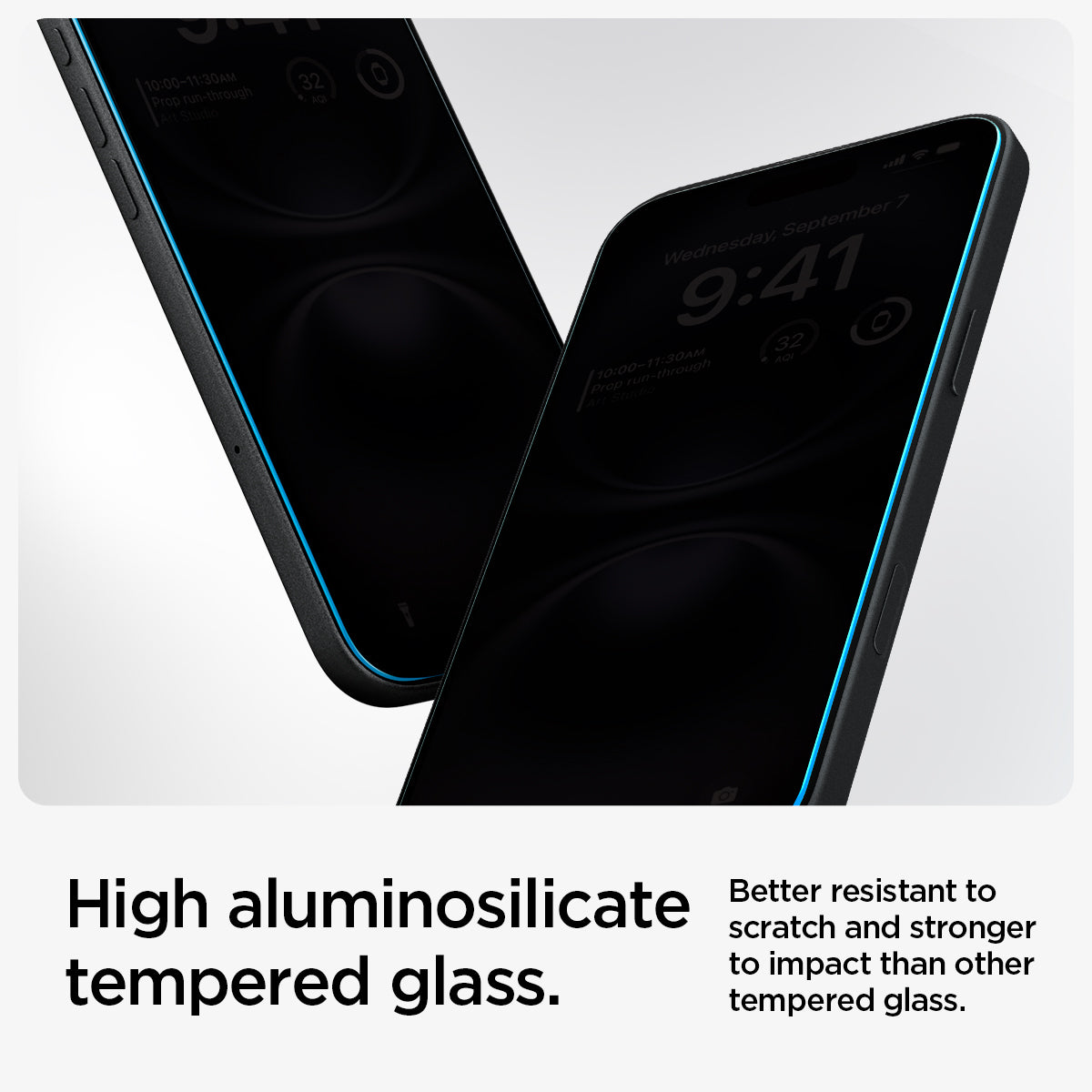 AGL06905 - iPhone 16 GLAS.tR EZ Fit Privacy showing the high aluminosilicate tempered glass. Better resistant to scratch and stronger to impact than other tempered glass