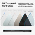 AGL06905 - iPhone 16 GLAS.tR EZ Fit Privacy showing the 9H Tempered Hard Glass. Guard your display from scratches and harm's way with 9H tempered glass. Layers of parts of the glass