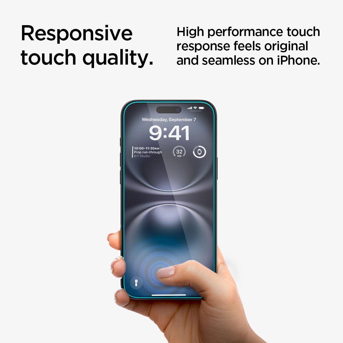AGL06905 - iPhone 16 GLAS.tR EZ Fit Privacy showing the responsive touch quality. High performance touch response feel original and seamless on iPhone