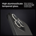AGL08863 - iPhone 16 Pro Max / iPhone 16 Pro Optik Pro EZ Fit Lens Protector in Bright Silver showing the high aluminosilicate tempered glass. Better resistant to scratch and stronger to impact than other tempered glass