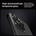 AGL05205 - iPhone 16 Pro / 16 Pro Max Optik Pro Lens Protector in black showing the high aluminosilicate tempered glass. Better resistant to scratch and stronger to impact than other tempered glass
