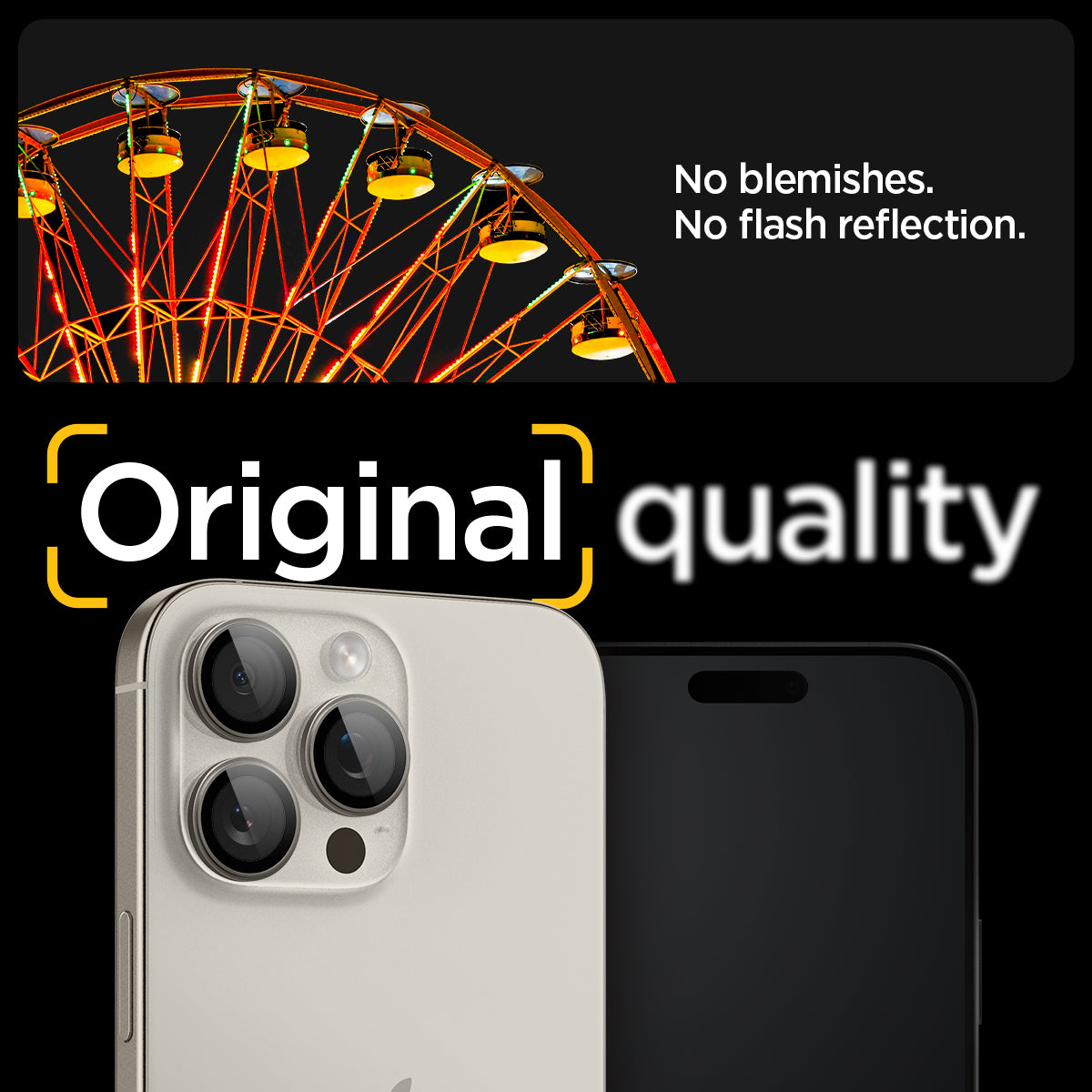 AGL07163 - iPhone 16 Pro / 16 Pro Max Optik Pro Lens Protector in natural titanium showing the no blemishes, no flash reflection