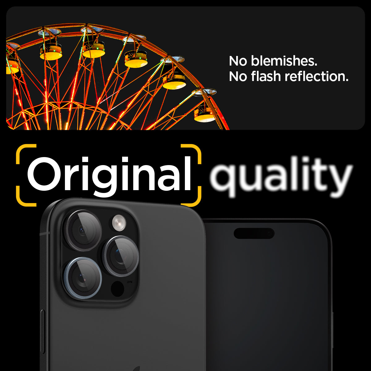 AGL06159 - iPhone 16 Pro / 16 Pro Max Optik Pro Lens Protector in zero one showing the no blemishes, no flash reflection
