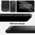 ACS08214 - iPhone 16 Case Rugged Armor (MagFit) in Matte Black showing the carbon fiber detailing and sleek design for your new iPhone. Refined design