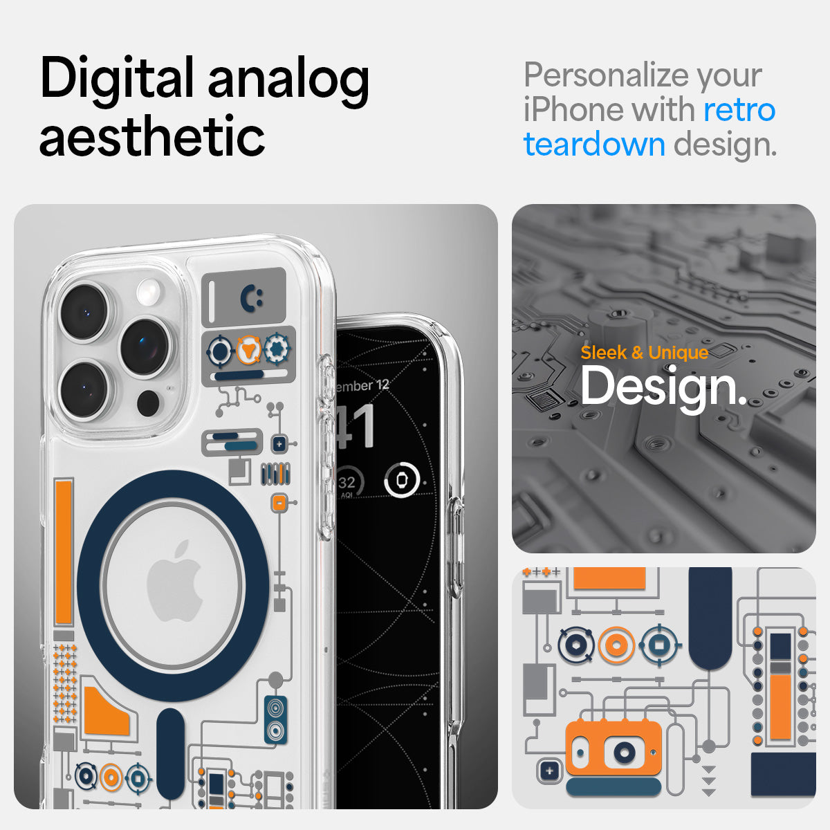 ACS08727 - iPhone 16 Pro Ultra Hybrid Analogue (Mag Fit) showing digital analog aesthetic.