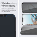 AGL03388 - iPhone 16e Screen Protector EZ FIT GLAS.tR Privacy showing how privacy was taken very seriously. Keeping information you yourself. Screen blacks out at an angle