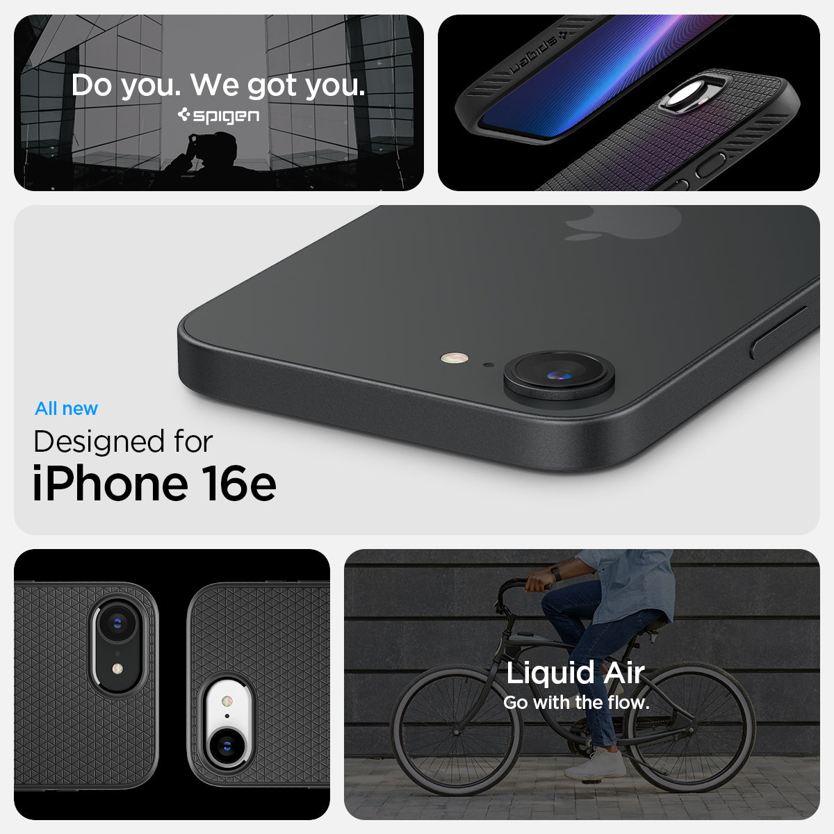 ACS09161 - iPhone 16e Case Liquid Air in Matte Black showing the all new design for iPhone 16e. Liquid Air go with the flow