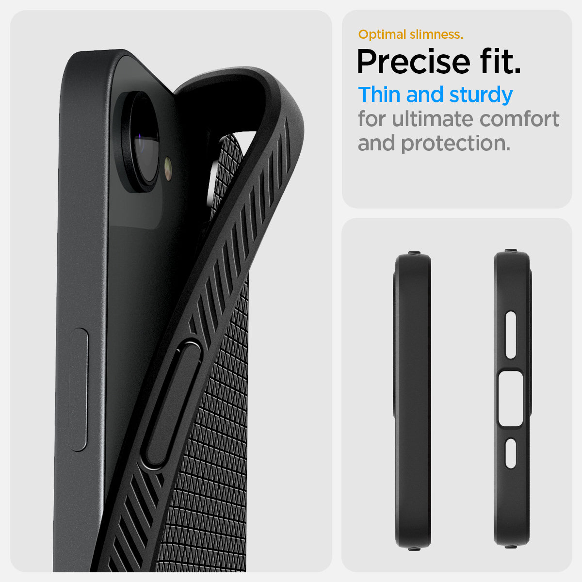 ACS09161 - iPhone 16e Case Liquid Air in Matte Black showing the optimal slimness. Precise fit, thin and sturdy for ultimate comfort and protection