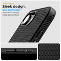 ACS09161 - iPhone 16e Case Liquid Air in Matte Black showing the textured grooves. Sleek design, slim and modern aesthetics meets total protection