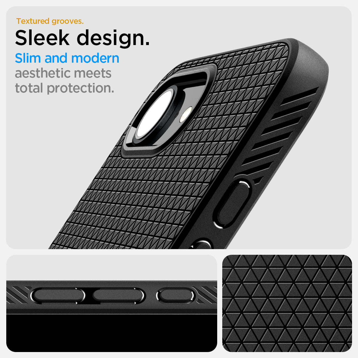ACS09161 - iPhone 16e Case Liquid Air in Matte Black showing the textured grooves. Sleek design, slim and modern aesthetics meets total protection