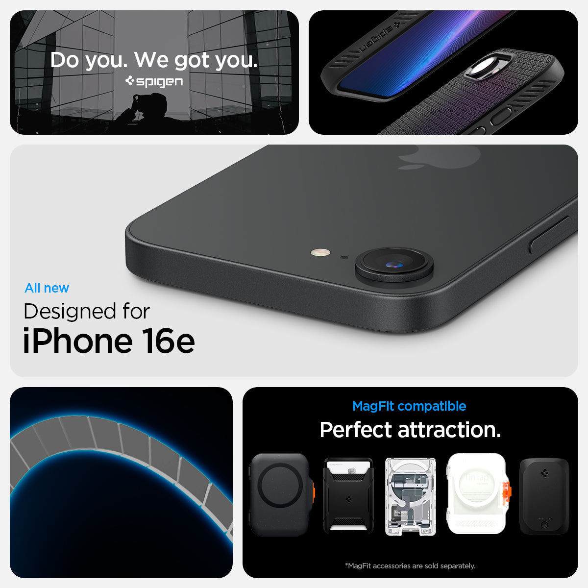 ACS09151 - iPhone 16e Case Liquid Air (MagFit) in Matte Black showing the all new design for iPhone 16e. MagFit compatible