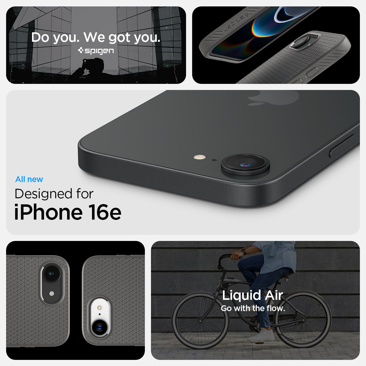 ACS09532 - iPhone 16e Case Liquid Air in Marble Gray showing the all new designed for iPhone 16e
