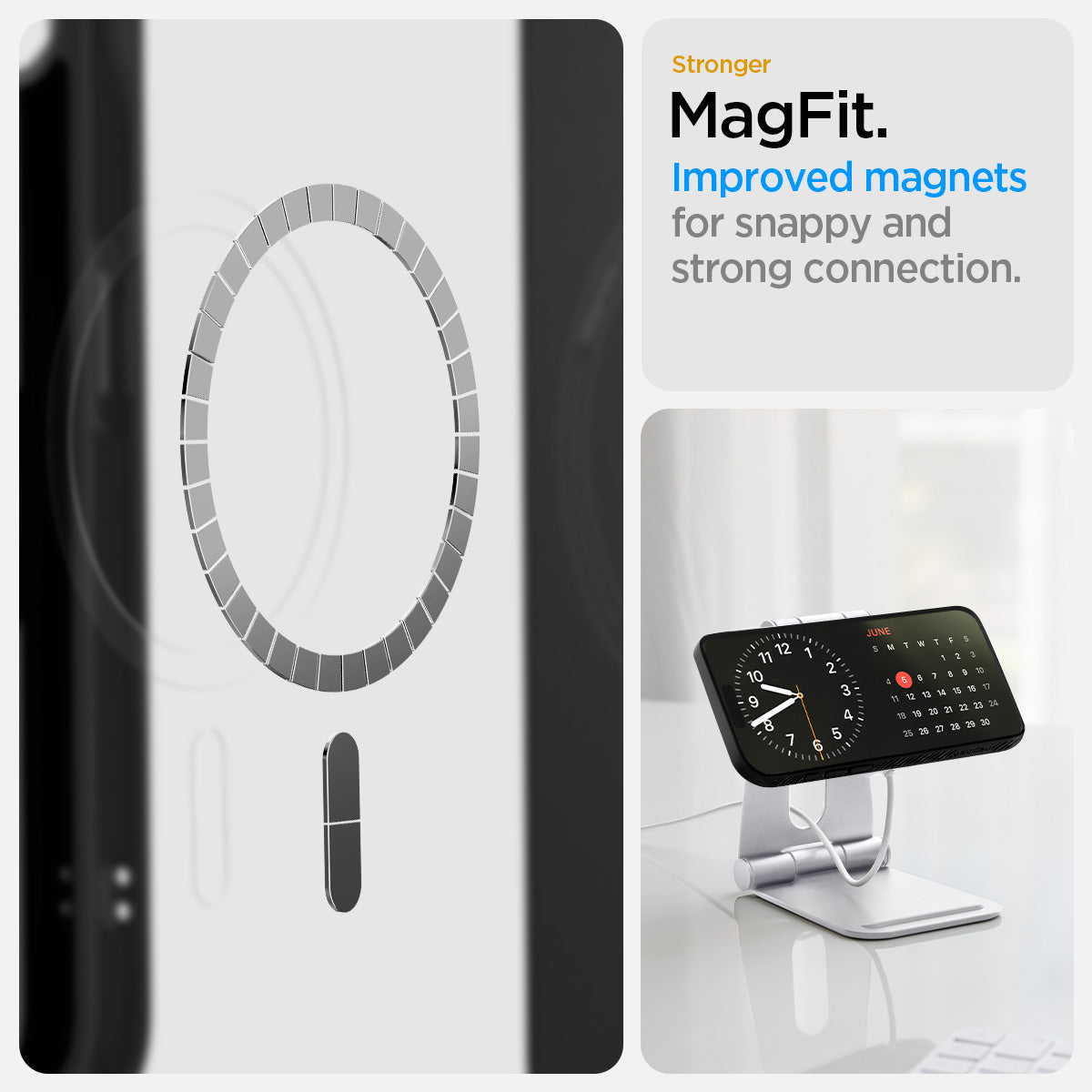 ACS09151 - iPhone 16e Case Liquid Air (MagFit) in Matte Black showing the stronger MagFit. Improved magnets for snappy and strong connection