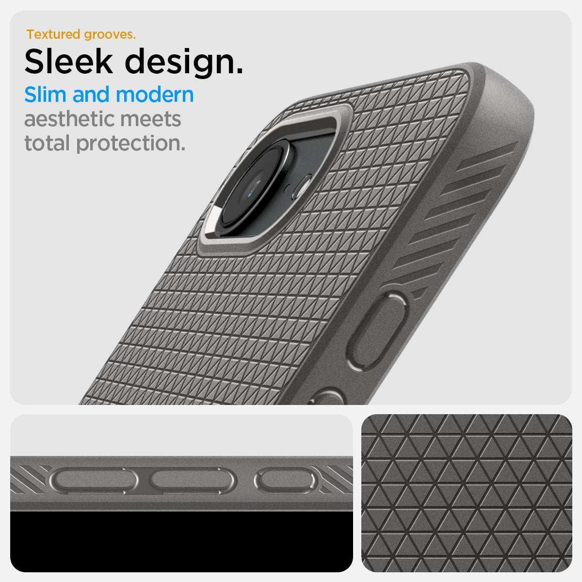 ACS09532 - iPhone 16e Case Liquid Air in Marble Gray showing the textured grooves. Sleek design. Slim and modern aesthetic modern aesthetic meets total protection