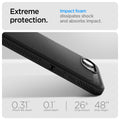 ACS09152 - iPhone 16e Case Rugged Armor (MagFit) in Matte Black showing the extreme protection. Impact foam dissipates shock and absorbs impact. 0.31