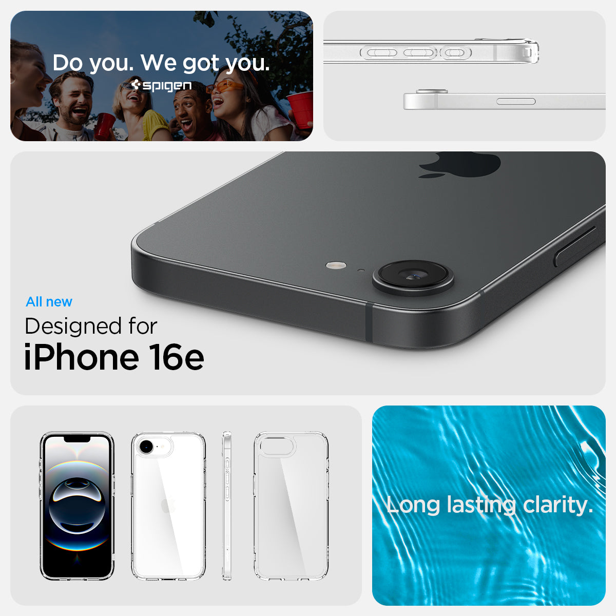 ACS09160 - iPhone 16e Case Ultra Hybrid in Crystal Clear showing the all new design for iPhone 16e with long lasting clarity