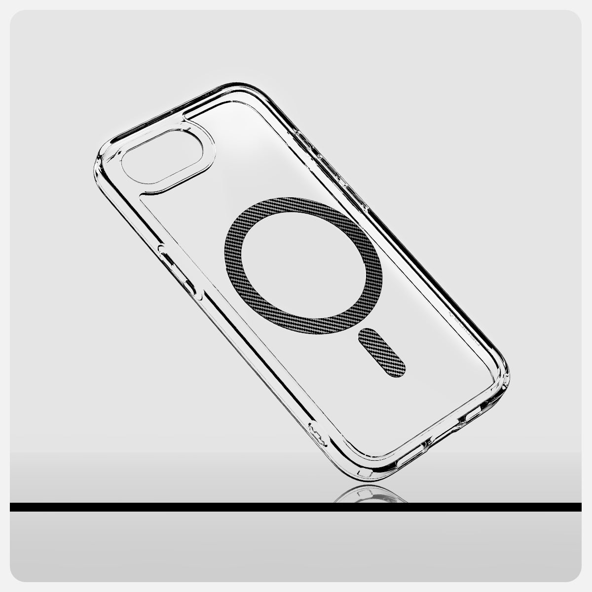 ACS09140 - iPhone 16e Case Ultra Hybrid (MagFit) in Carbon Fiber showing the back, partial side and bottom