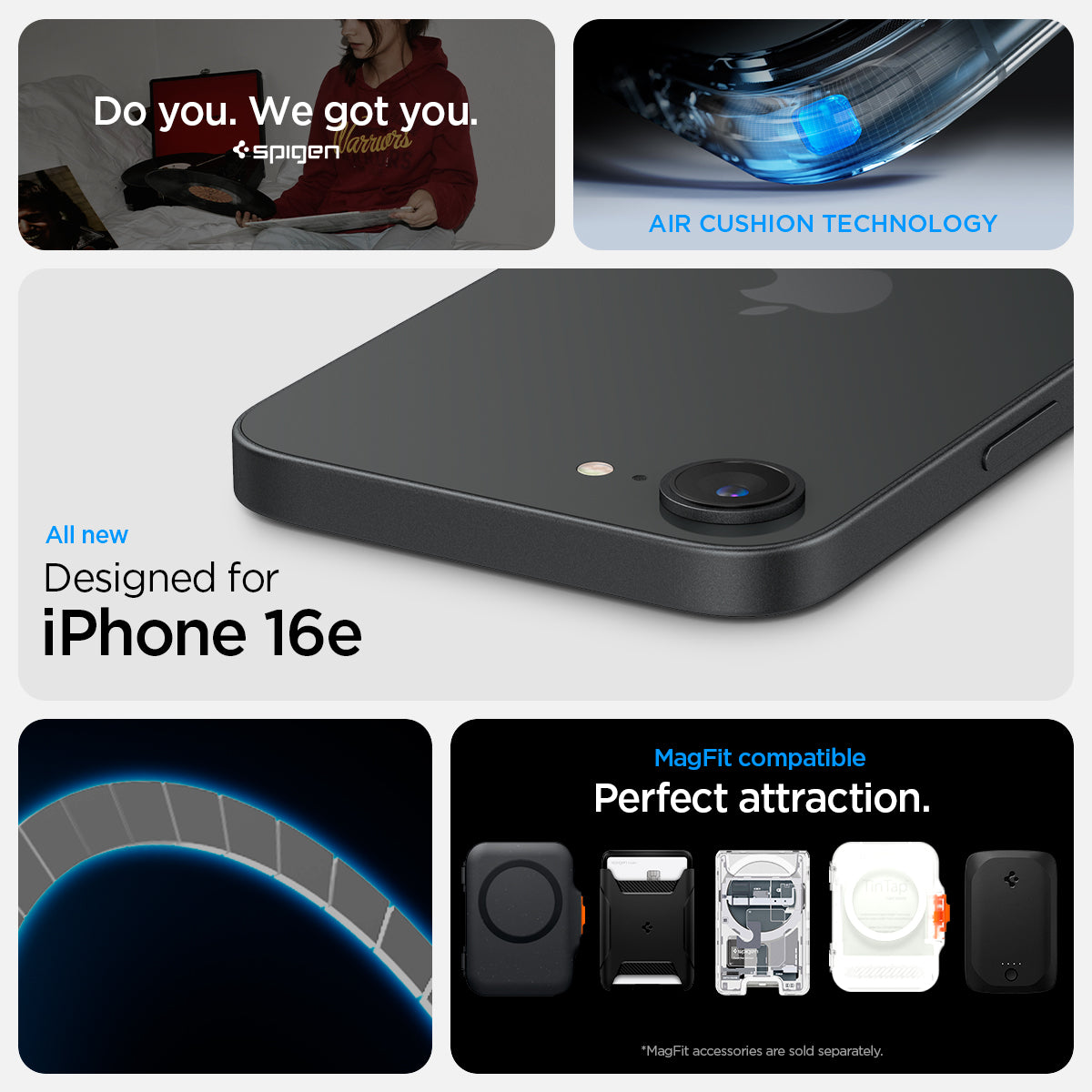 ACS09146 - iPhone 16e Case Ultra Hybrid Classic (MagFit) in Classic Black showing the all new design for iPhone 16e. MagFit compatible