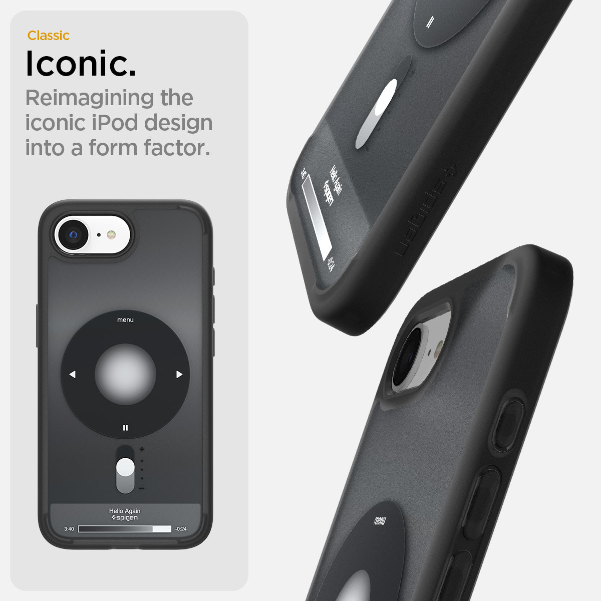 ACS09146 - iPhone 17e Case Ultra Hybrid Classic (MagFit) in Classic Black showing the classic Iconic. Remaining the iconic iPod design into a form factor