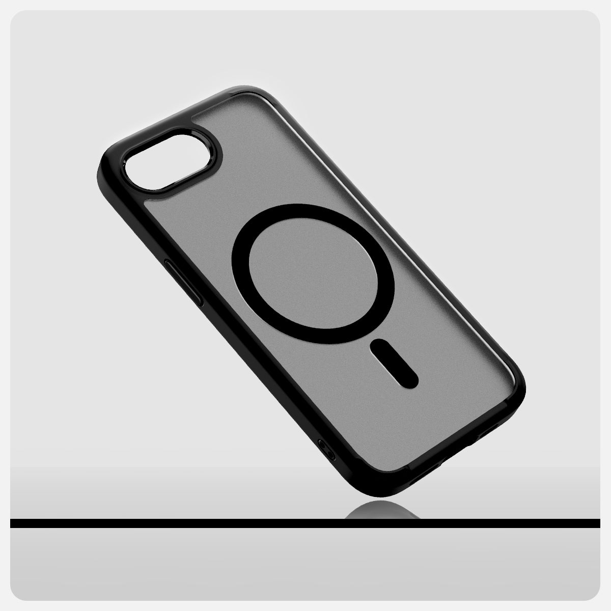 ACS09144 - iPhone 16e Case Ultra Hybrid (MagFit) in Frost Black showing the back, partial side and bottom