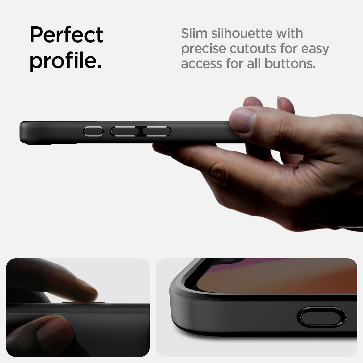 ACS09144 - iPhone 16e Case Ultra Hybrid (MagFit) in Frost Black showing the perfect profile. Slim silhouette with precise cutouts for easy access for all buttons