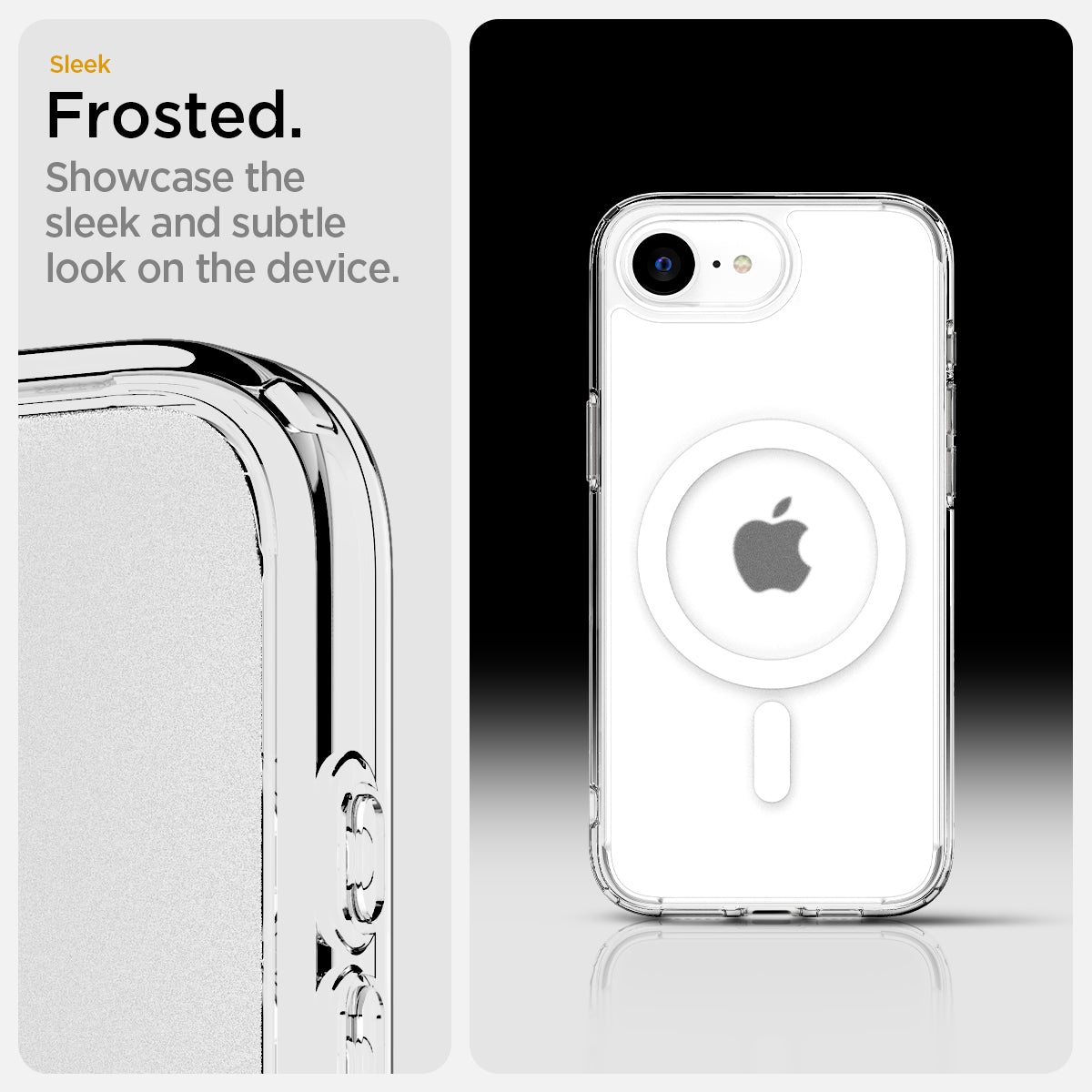 ACS09145 - iPhone 16e Case Ultra Hybrid (MagFit) in Frost White showing the crystal clarity. Showcase the original design of the device