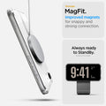 ACS09145 - iPhone 16e Case Ultra Hybrid (MagFit) in Frost White showing the stronger MagFit. Improved magnets for snappy and strong connection. Always ready to StandBy