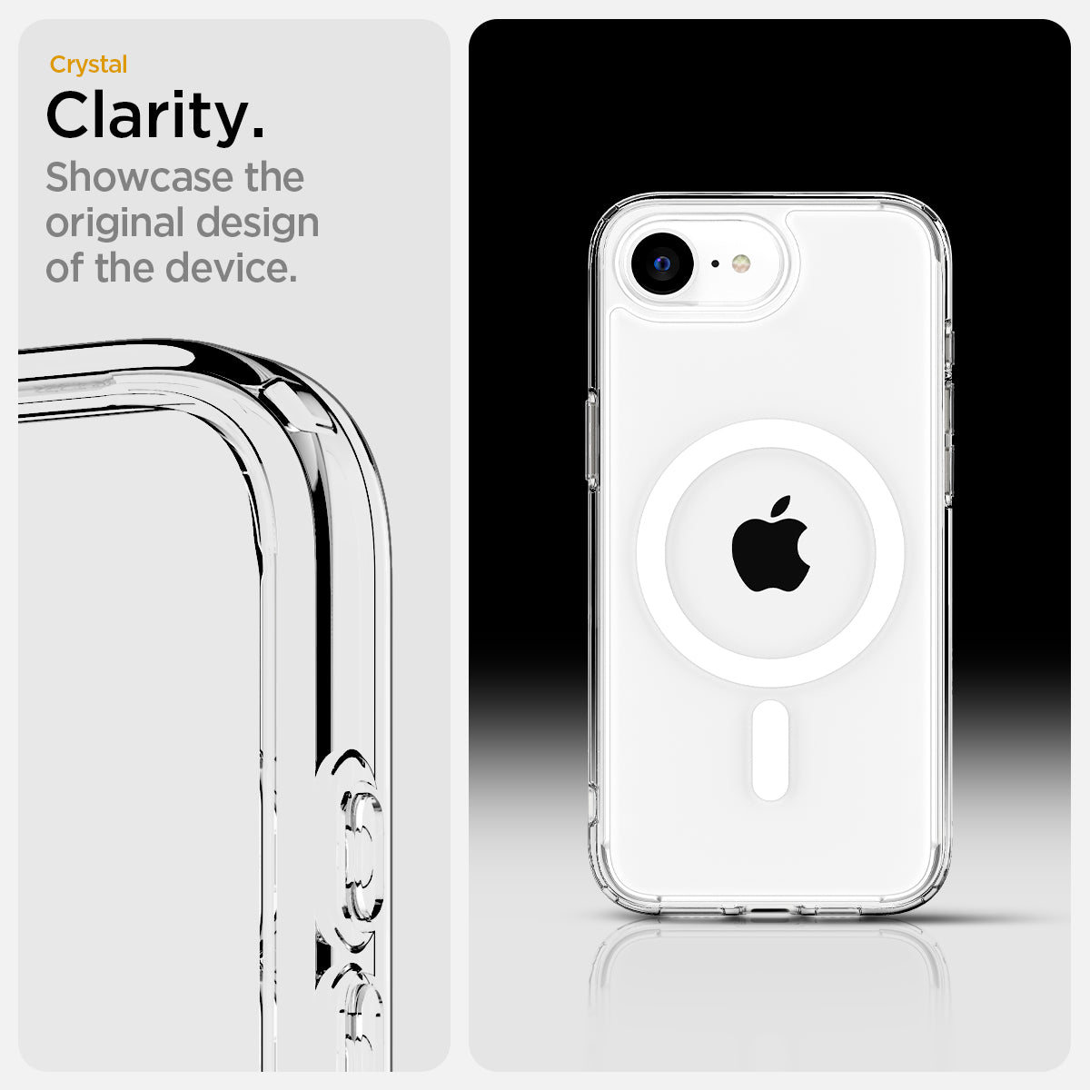 ACS09139 - iPhone 16e Case Ultra Hybrid (MagFit) in Clear White showing the crystal clarity. Showcase the original design of the device