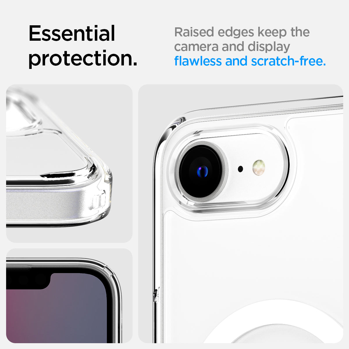 ACS09139 - iPhone 16e Case Ultra Hybrid (MagFit) in Clear White showing the essential protection. Raised edge keep the camera and display flawless and scratch-free