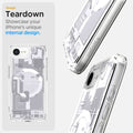 ACS09142 - iPhone 16e Case Ultra Hybrid Zero One (MagFit) in Zero One White showing the design teardown. Showcase your iPhone's unique internal design