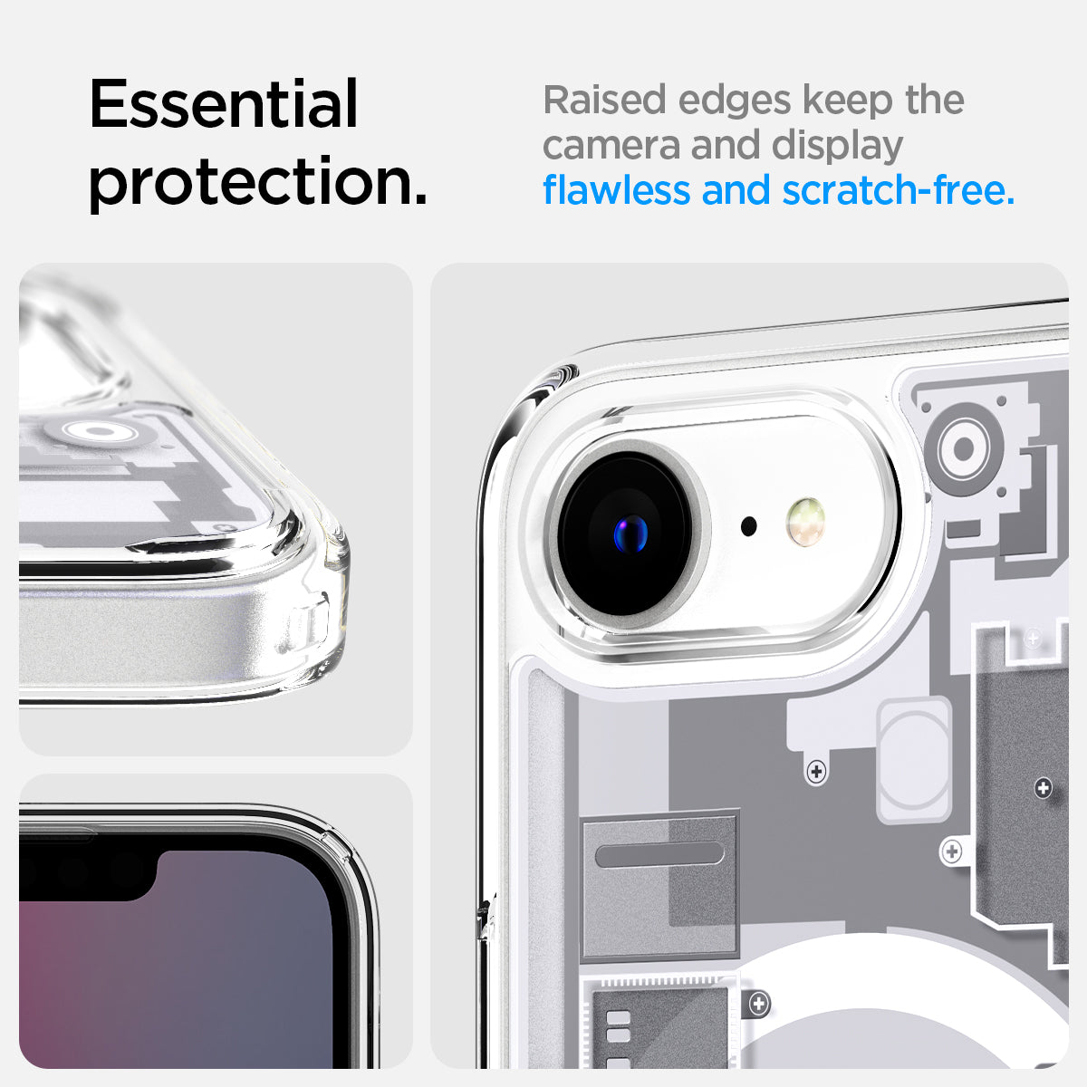 ACS09142 - iPhone 16e Case Ultra Hybrid Zero One (MagFit) in Zero One White showing the essential protection. Raised edges keep the camera and display flawless and scratch-free