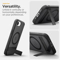 ACS09149 - iPhone 16e Case Ultra Hybrid S (MagFit) in Frost Black showing the hands-free versatility. Unfold it vertically or horizontally depending on your preferences