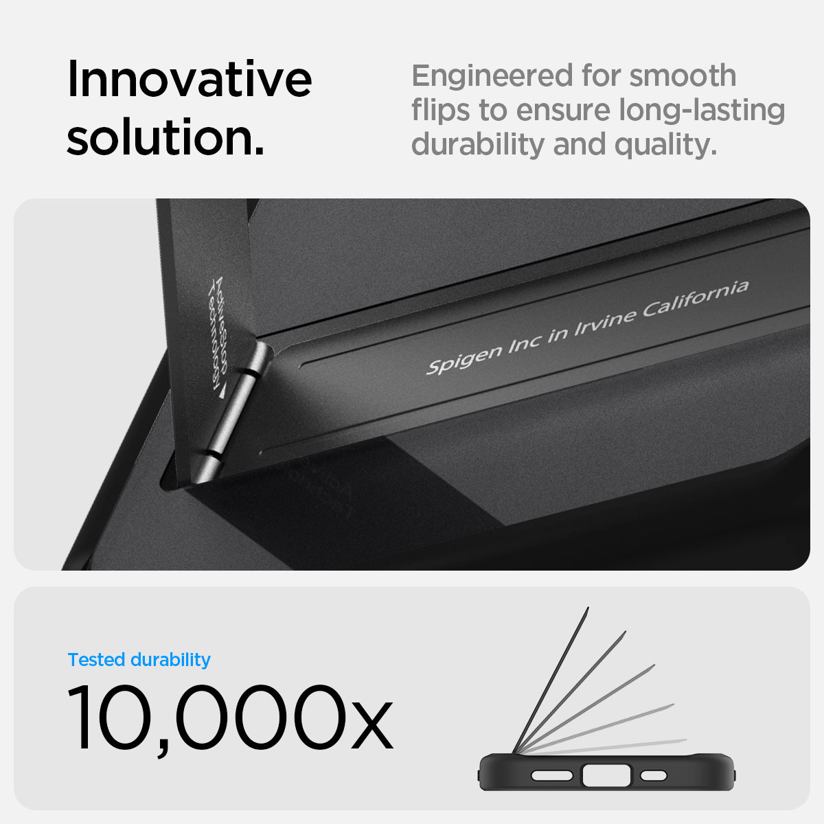 ACS09149 - iPhone 16e Case Ultra Hybrid S (MagFit) in Frost Black showing the innovative solution. Engineered for smooth flips to ensure long-lasting durability and quality. Tested durability 10,000x