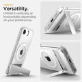 ACS09148 - iPhone 16e Case Ultra Hybrid S (MagFit) in Clear White showing the hands-free versatility. Unfold it vertically or horizontally depending on your preferences