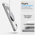 ACS09148 - iPhone 17e Case Ultra Hybrid S (MagFit) in Clear White showing the stronger MagFit. Improved magnets for snappy and strong connection. Flush fitment for MagSafe