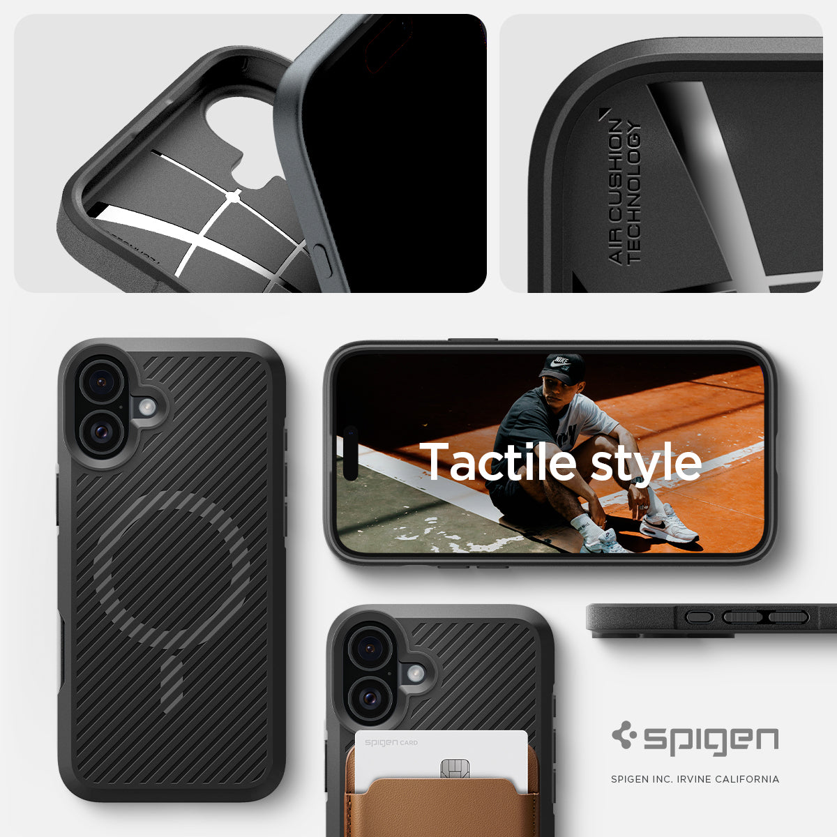 ACS08091 - iPhone 16 Plus Case Core Armor (MagFit) in Matte Black showing the different angles and its tactile style
