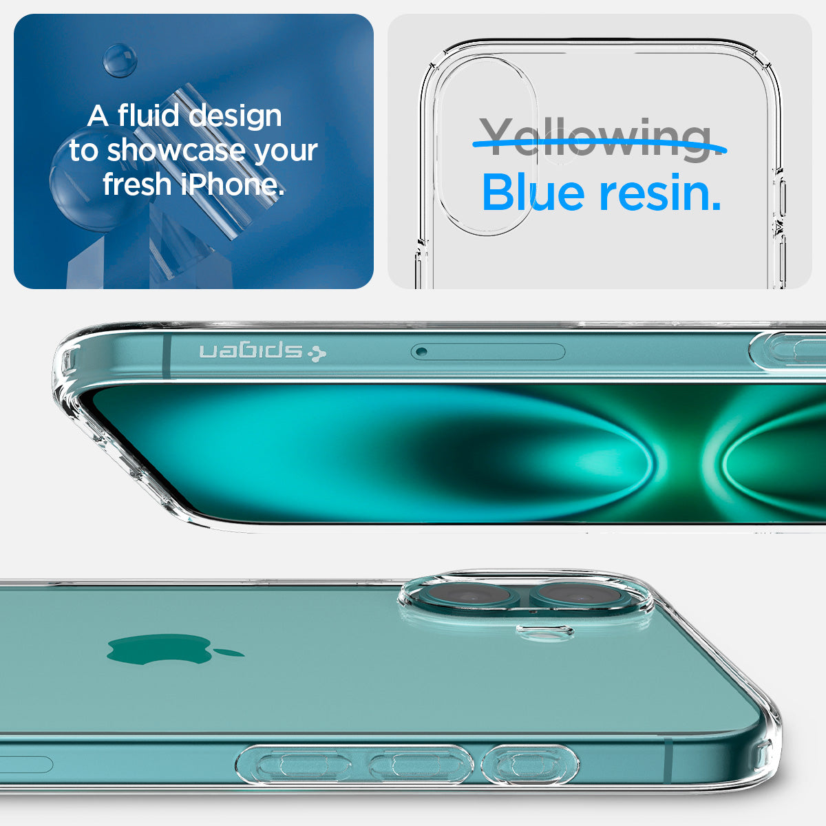 ACS08064 - iPhone 16 Plus Case Liquid Crystal in Crystal Clear a fluid design to showcase your fresh design.