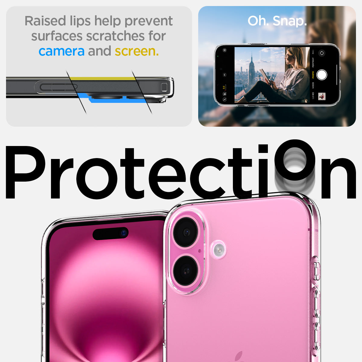 ACS08064 - iPhone 16 Plus Case Liquid Crystal in Crystal Clear  raised lips help prevent surfaces scratches for camera and screen. oh snap. protection.