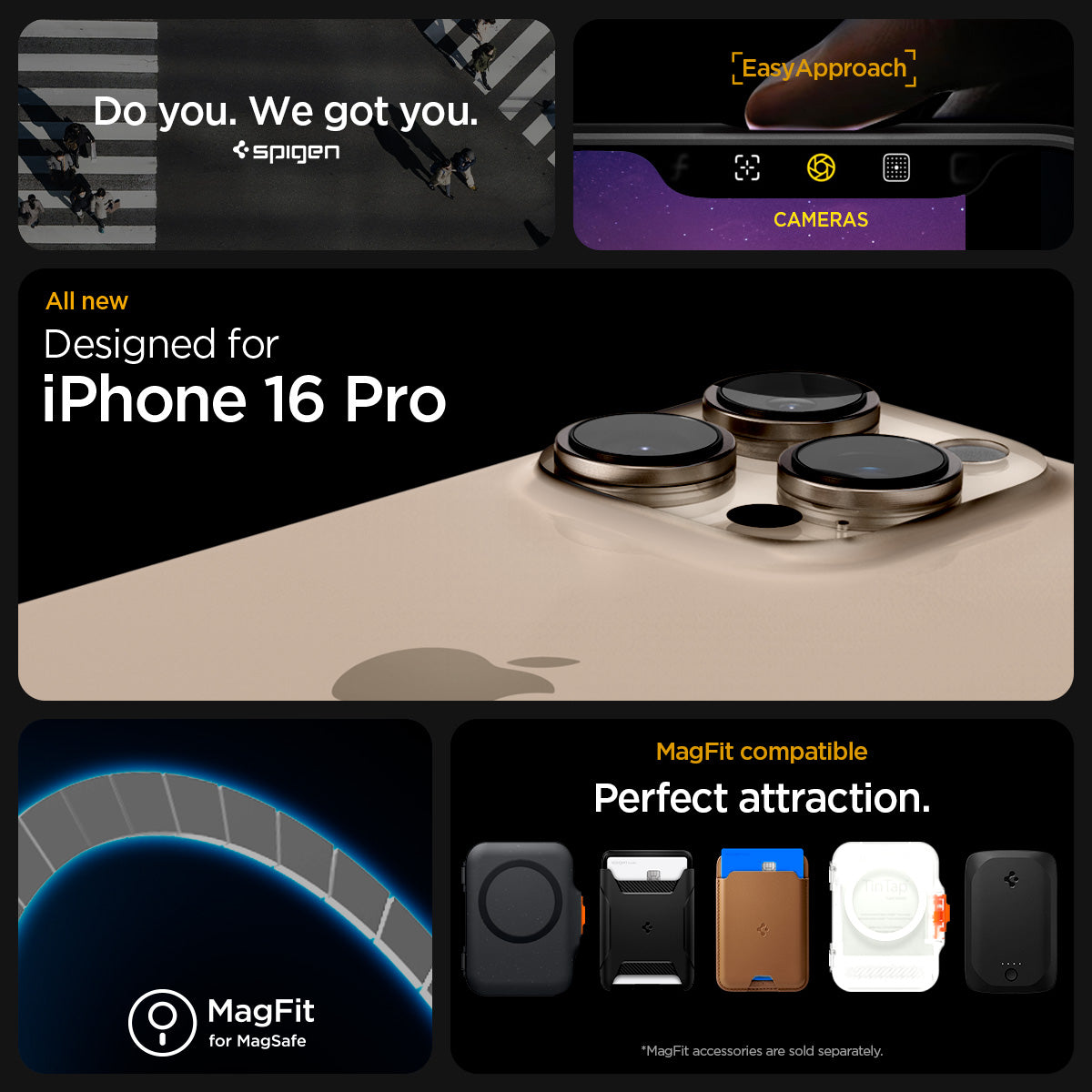 ACS08151 - iPhone 16 Pro Case Enzo Aramid in Black Silver designed for iPhone 16 pro. magfit compatible perfect attraction.