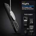 ACS08151 - iPhone 16 Pro Case Enzo Aramid in Black Silver stronger magfit improved magnets for snappy and strong connection. Extra snappy.