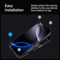 ACS08151 - iPhone 16 Pro Case Enzo Aramid in Black Silver easy installation. Simply attach the case by sliding it onto your phone from bottom to top.
