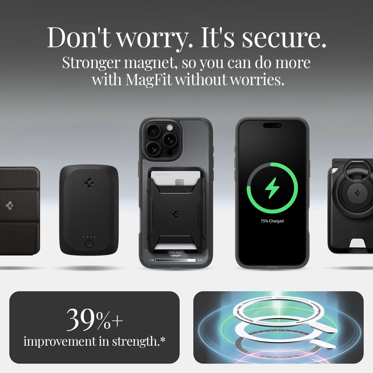ACS08384 - iPhone 16 Pro Case Ultra Hybrid Classic (MagFit) in Classic Black don't worry. It's secure. Stronger magnet, so you can do more with magfit without worries. 39%+ improvement in strength.