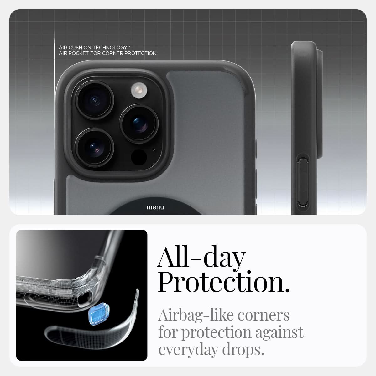ACS08384 - iPhone 16 Pro Case Ultra Hybrid Classic (MagFit) in Classic Black all day protection. Airbag like corners for protection against everyday drops.