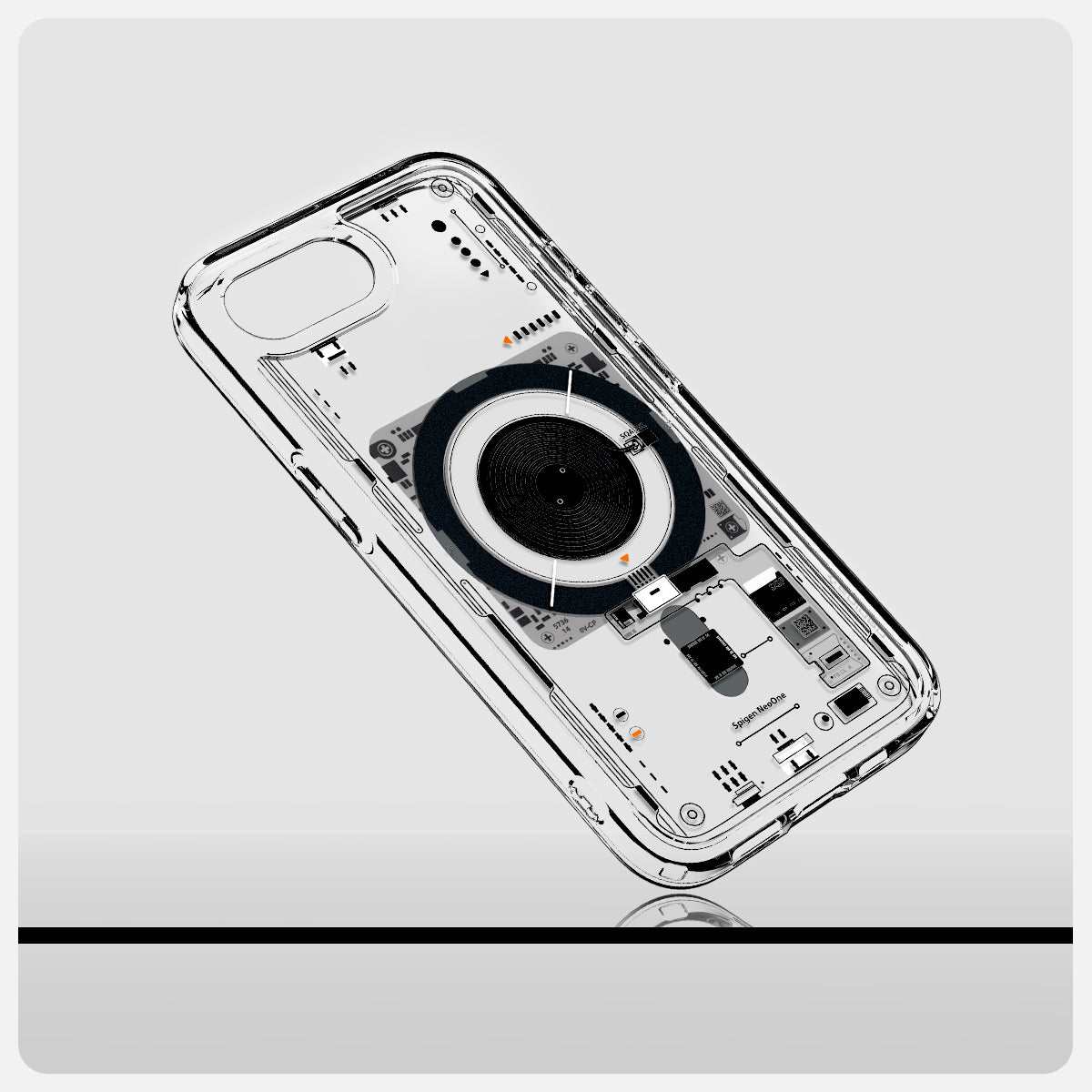 ACS09143 - iPhone 16e Case Ultra Hybrid Neo One (MagFit) in Neo One showing the back, partial side and bottom