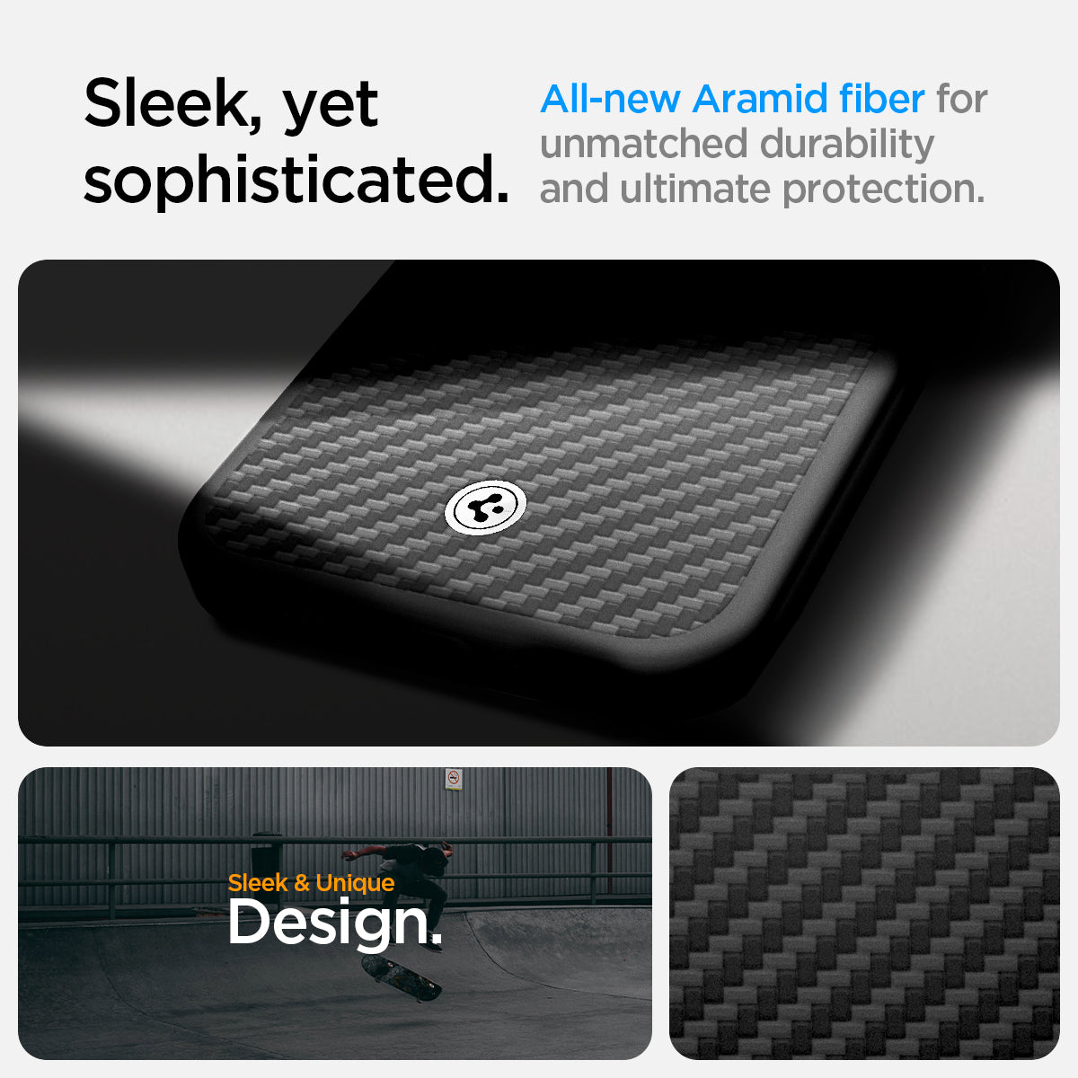 ACS09153 - iPhone 16e Case Enzo Aramid in Matte Black showing the sleek, yet sophisticated all-new Aramid fiber for unmatched durability and ultimate protection
