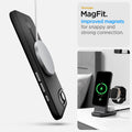 ACS09153 - iPhone 17e Case Enzo Aramid in Matte Black showing the Stronger MagFit. Improved magnets for snappy and strong connection