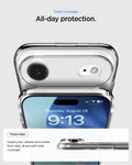 ACS10049 - iPhone 17 Air Ultra Hybrid in Crystal Clear showing total coverage. All day protection. Raised edges. Guard your camera and screen from daily drops with total coverage.