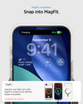 ACS10053 - iPhone 17 Air Ultra Hybrid (MagFit) in Clear Gold showing magfit compatible. snap into magfit. upgrade your daily carry with magfit to unlock more with the spigen ecosystem.