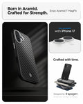 ACS09989 - iPhone 17 Case Enzo Aramid T in black showing the born in aramid, crafted for strength. Only compatible with iphone 17