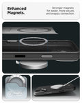 ACS09989 - iPhone 17 Case Enzo Aramid T in black showing the enhanced magnets. Stronger magnets for easier, more secure and snappy connection